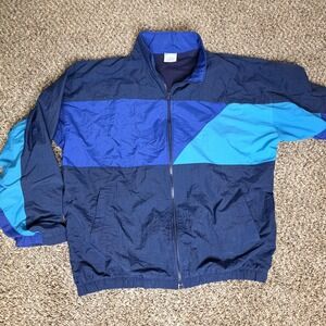 Vintage Cheetah Mervyns Jacket Mens Large Blue Nylon‎ Colorblock Windbreaker 90s